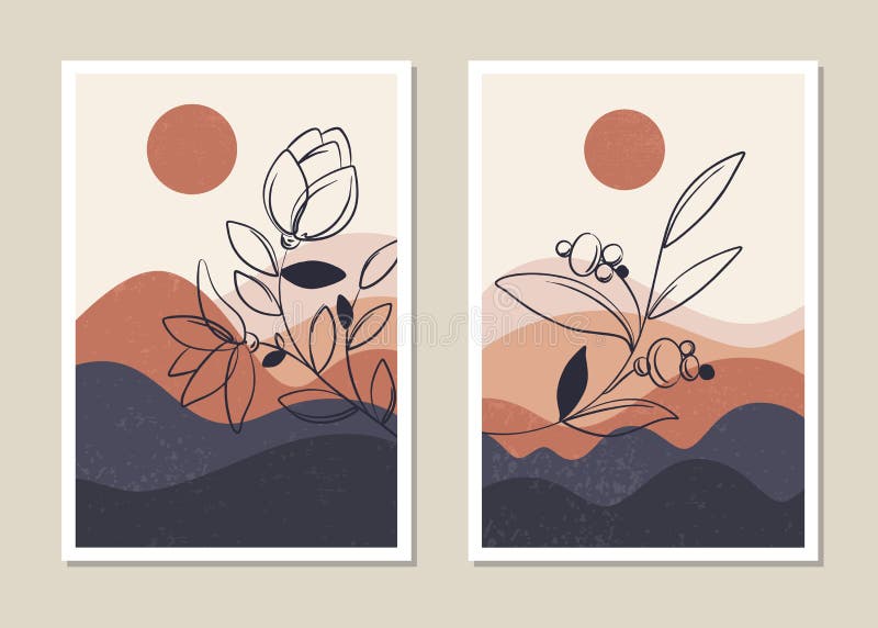 Art Landscape Wall Set. Abstract Landscape Design for Covers, Posters