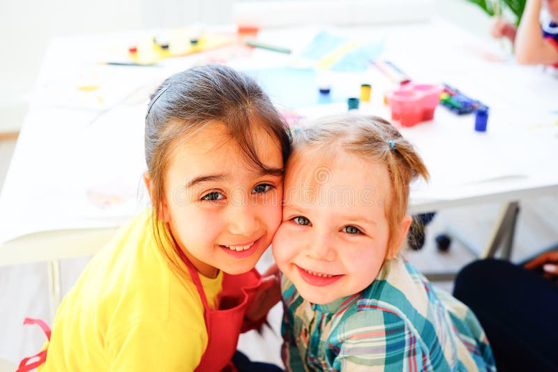 Art lesson in kindergarten stock photo. Image of paper 91678184