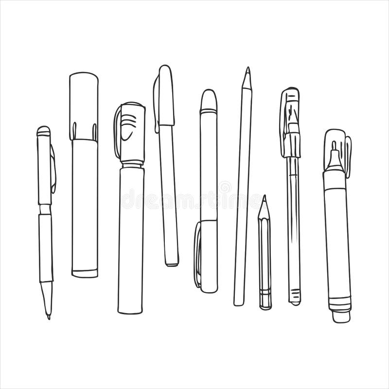 Art Materials, Line Drawing Set Of Pens And Pencils, Hand Drawn