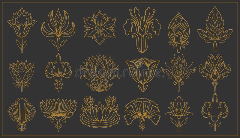 Art Nouveau and Art Deco Floral Ornaments, Modern Flower Vintage ...