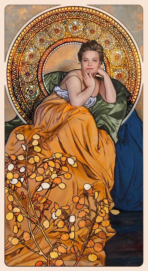 Art Nouveau Diseñó a La Mujer Con Las Flores Y El Marco Imagen de archivo -  Imagen de nuevo, modernista: 89517445