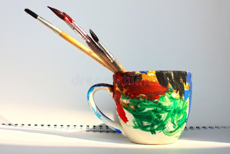 Art Paint Brushes in a Cup with Empty Space for Text Stock Image