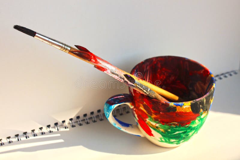 Art Paint Brushes in a Cup with Empty Space for Text Stock Photo