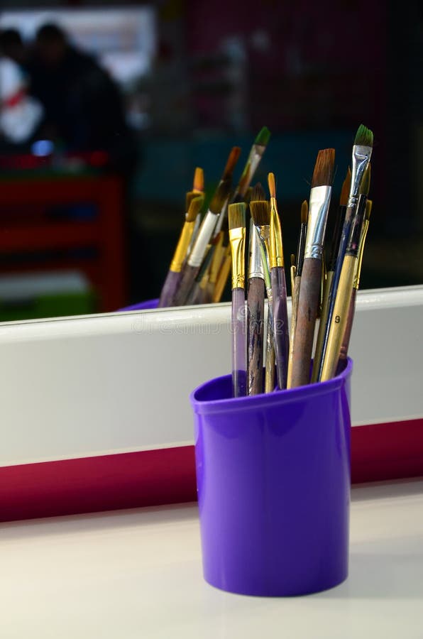 Art Paint Brushes in Cup are Located in the Children& X27;s Entertain