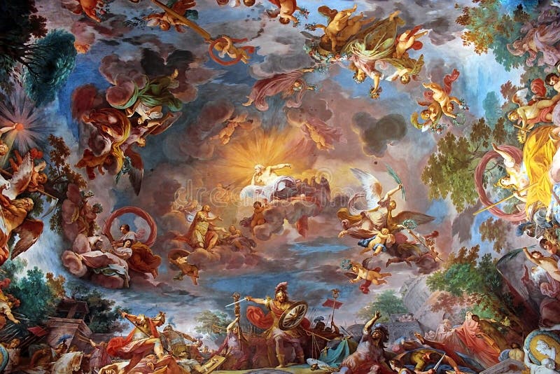 Art painting of ceiling in central hall of Villa Borghese, Rome