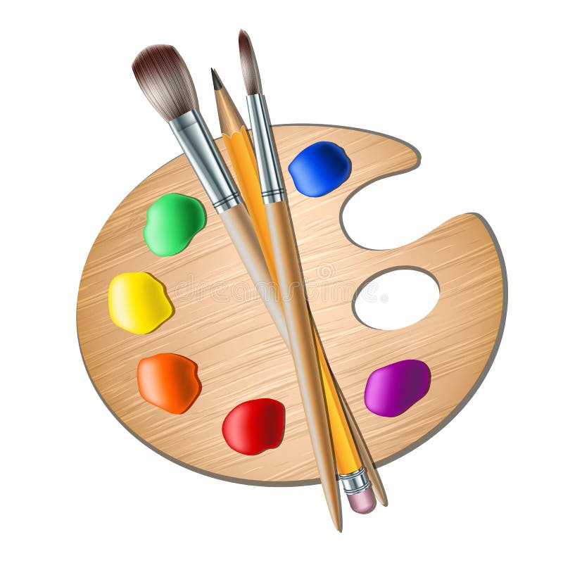 Art Palette with Paint Brush for Drawing Stock Vector - Illustration of