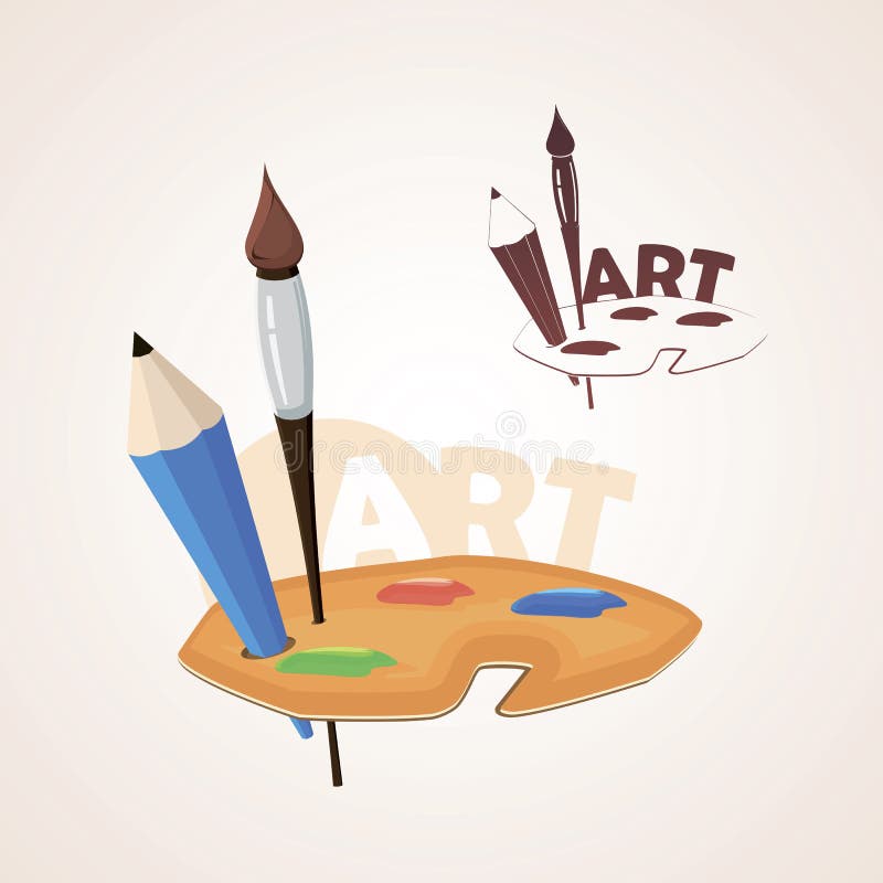 Art Palette with Paint Brush and Pencil Stock Vector - Illustration of ...