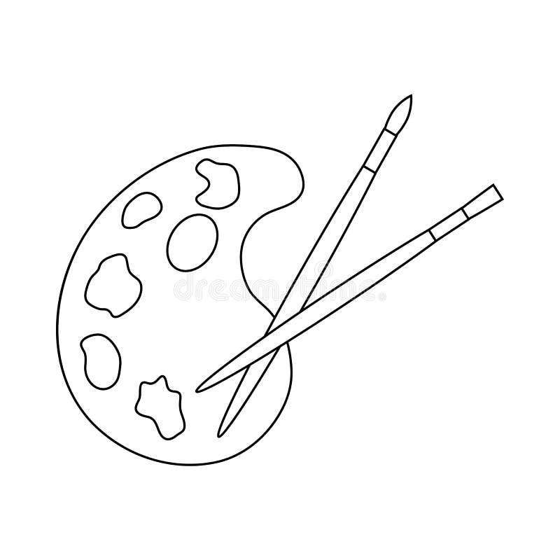Palette And Paintbrush Outline Icon On White Stock Vector