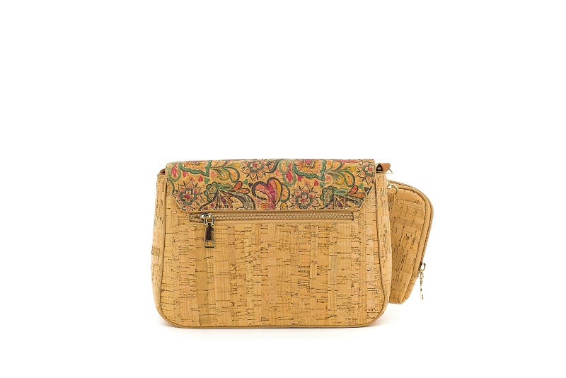 Art-patterned cork bag offering a lightweight everyday style stock illustration
