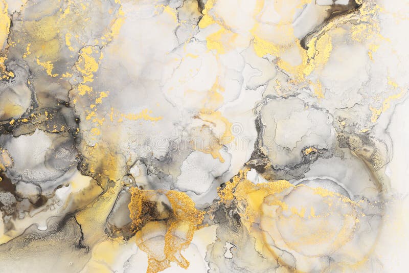 Art photography of abstract fluid art painting with alcohol ink, black, gray and gold colors royalty free stock photos