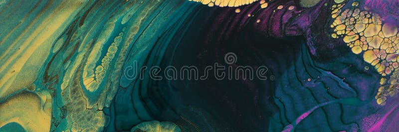 Art photography of abstract marbleized effect background. Gold, purple, black and green creative colors. Beautiful paint royalty free stock photography