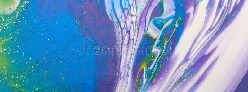 Art photography of abstract marbleized effect background. White, purple and green creative colors. Beautiful paint royalty free stock image