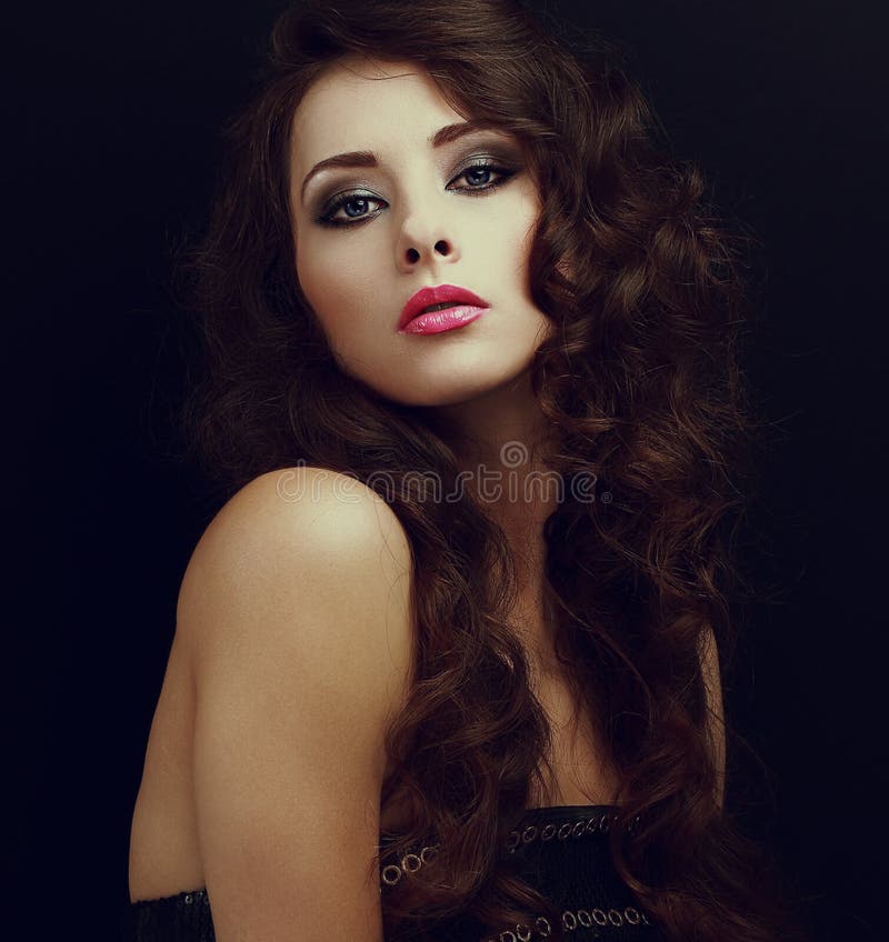 Art Portrait of Beautiful Woman with Long Curly Hair Stock Image ...