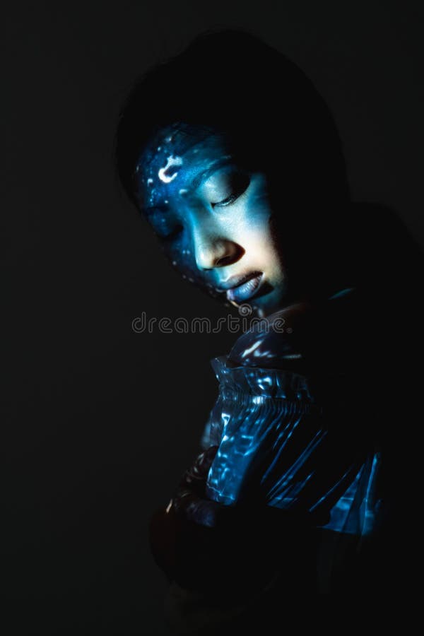 art portrait cosmic beauty blue asian woman face
