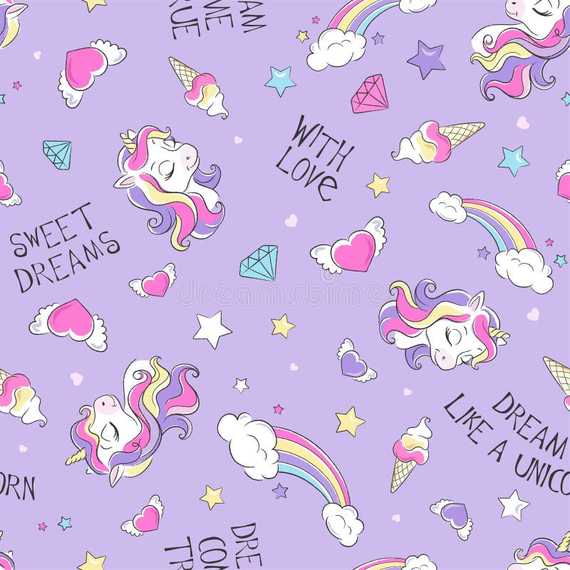 Art. Seamless Unicorn Pattern on a Purple Background Stock Vector ...