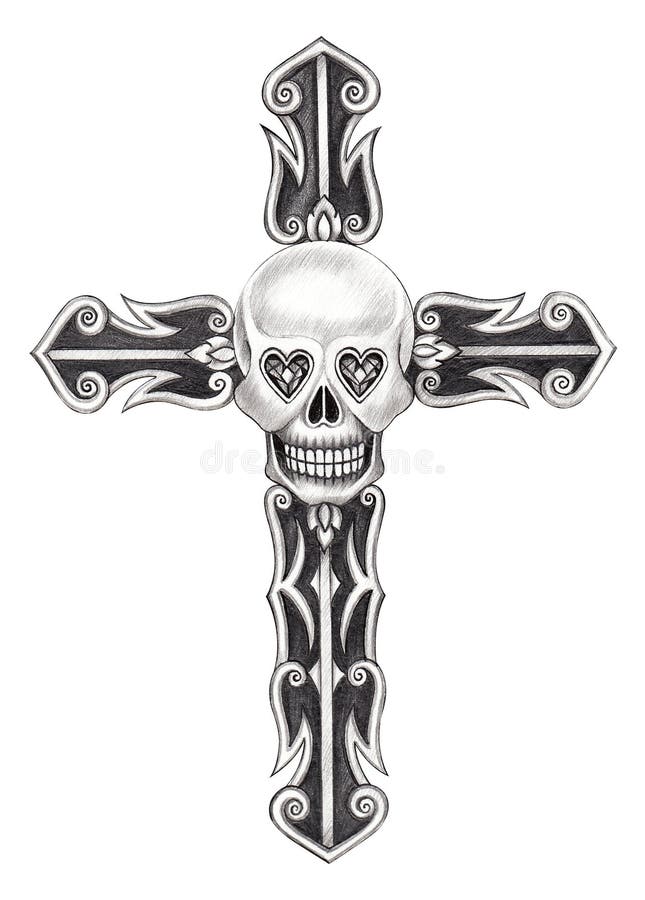 Art skull cross tattoo. stock illustration. Illustration of funny ...
