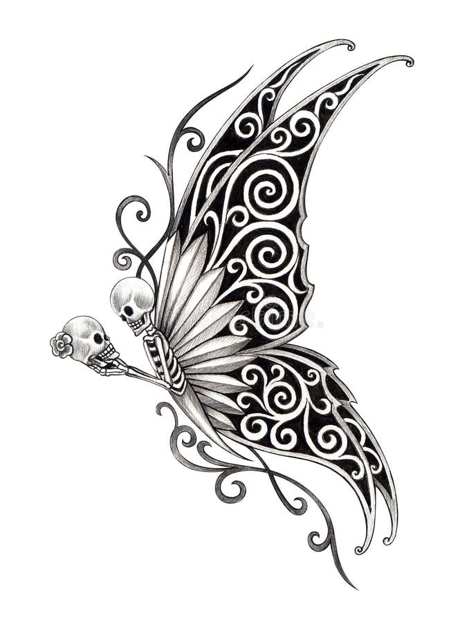 Art skull fairy tattoo. stock illustration. Illustration ...