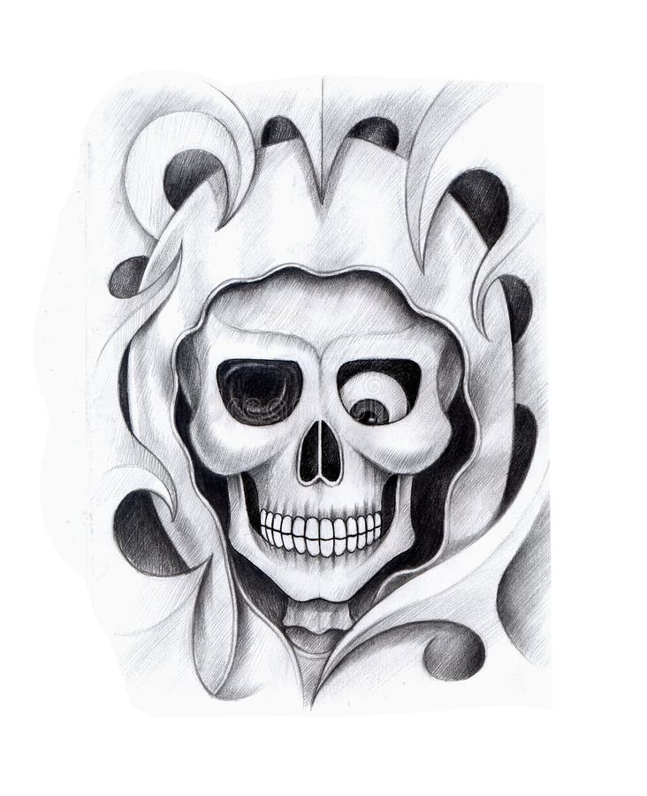 Art skull head tattoo. stock illustration. Illustration of evil - 62988865