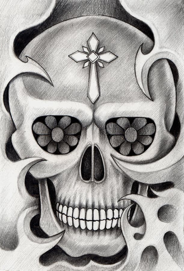 Art skull tattoo. stock illustration. Illustration of creativity - 64503466