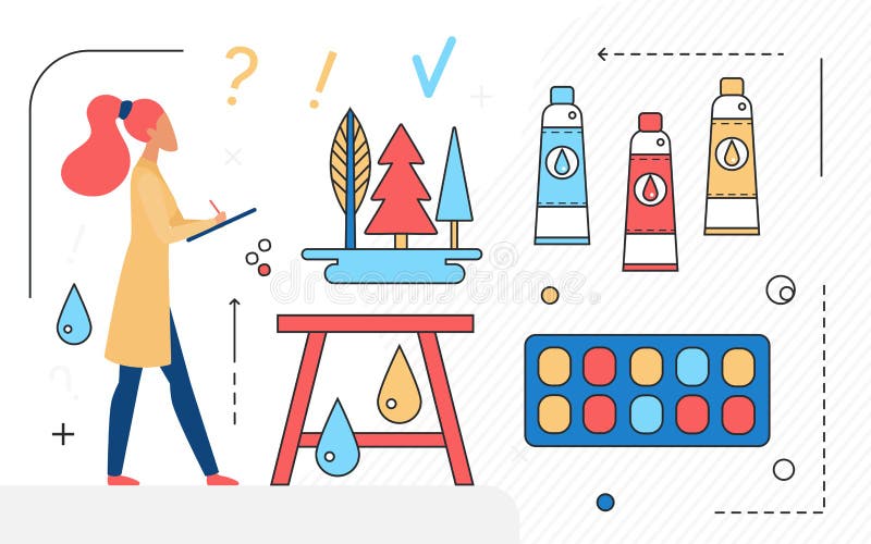 Working on a Graphic Tablet on a White Background. Vector Illustration