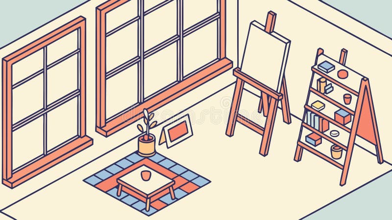 Интерьер Art Studio с дизайном векторов Easel и Rug иллюстрация вектора