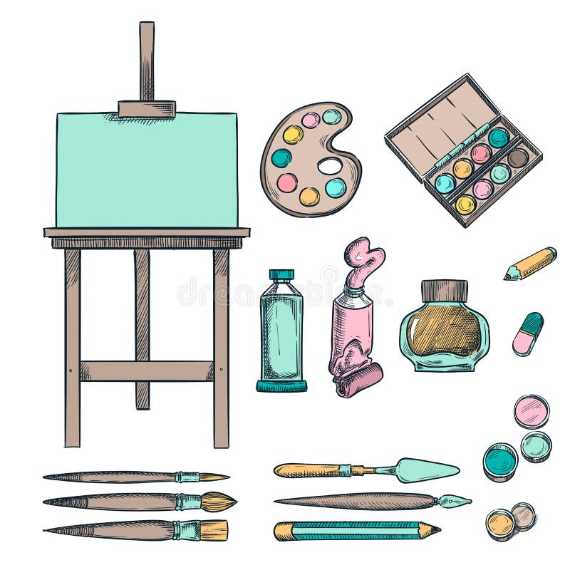 https://thumbs.dreamstime.com/b/art-supplies-color-sketch-illustration-drawing-painting-calligraphy-design-elements-isolated-white-background-hand-drawn-150006470.jpg