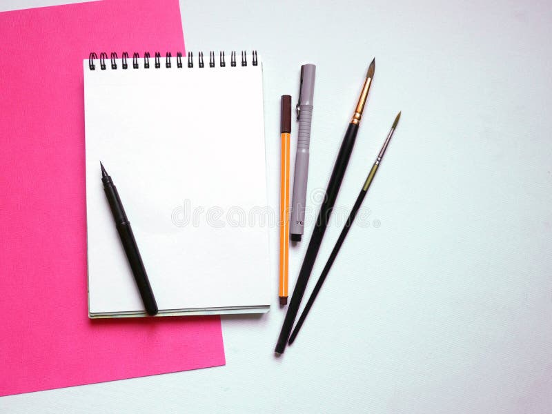Blank Page of Sketching Pad with Pencil on White, Top View Photo. Kids Art  Class or Artistic Hobby Banner Background. Stock Image - Image of material,  crayon: 121000041