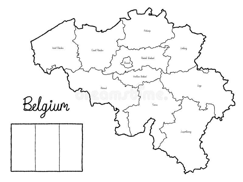 Art tiré par la main de bande dessinée d'illustration de vecteur de drapeau de carte de pays de la Belgique illustration libre de droits Art tiré par la main de bande dessinée d'illustration de vecteur de drapeau de carte de pays de la Belgique illustration libre de droits
