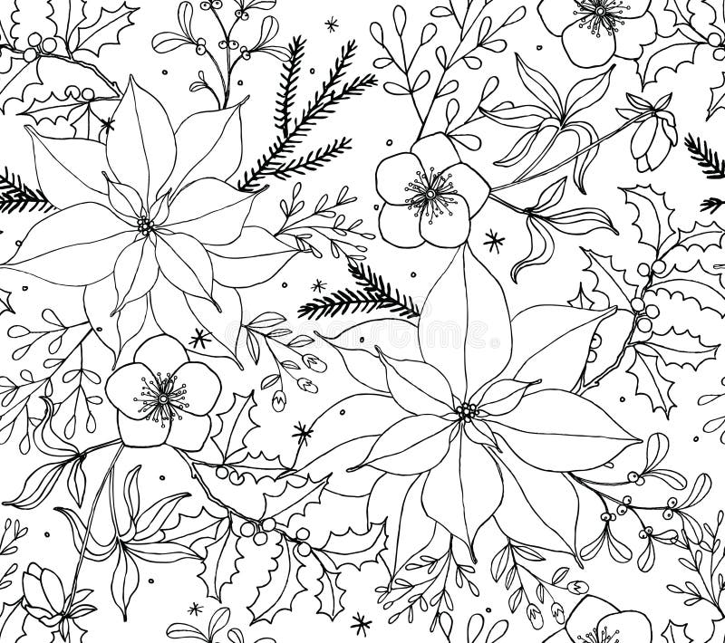 Art. van de het Patroonlijn van Kerstmispoinsettia het Bloemen Naadloze Vector vector illustratie Art. van de het Patroonlijn van Kerstmispoinsettia het Bloemen Naadloze Vector vector illustratie