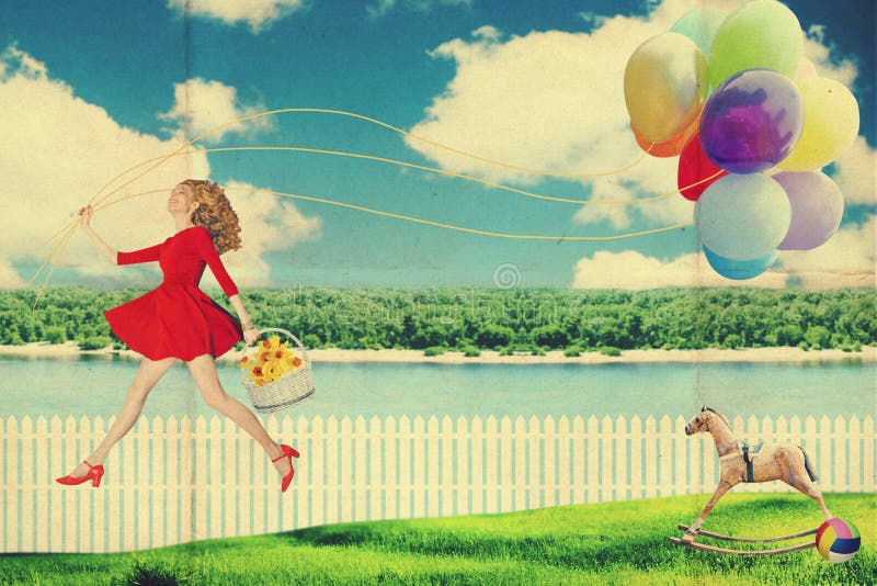 Art vintage collage with beautiful woman