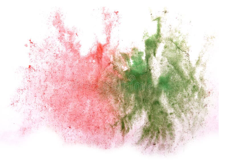 Art watercolor ink paint blob red, green watercolour splash colorful stain isolated on white background texture