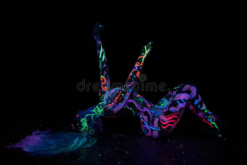Blacklight Body Paint Dancer, A beautiful young lady perfor…