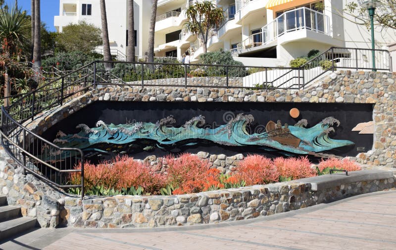 Art work at the north end of the boardwalk on Main Beach in Laguna Beach, California.