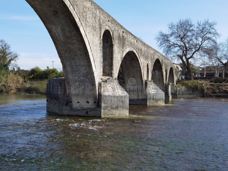 Arta City Old Arched Bridge of Stones through Arahthos River Greece ...