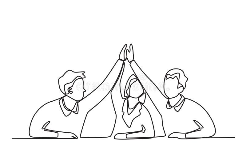 Three high-five employees celebrate the target vector illustration