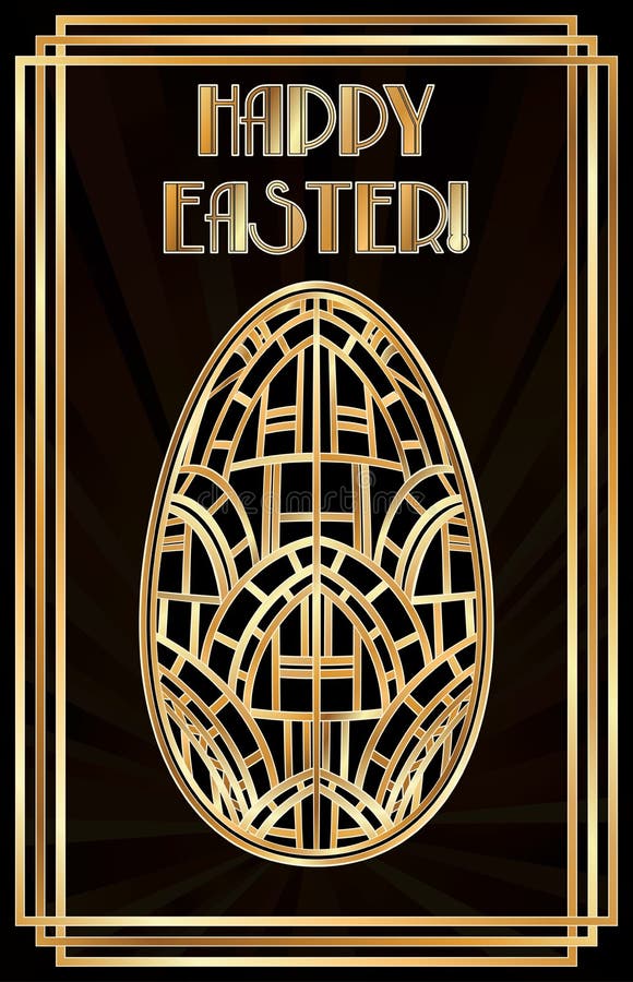 Happy Easter Art Deco Postcard with Golden Pattern Stock Vector Illustration of antique