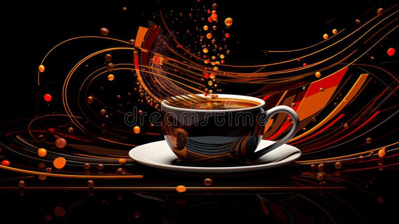 Abstract Coffee Swirl Art with Vivid Orange Tones close up. Abstract Coffee Swirl Art with Vivid Orange Tones close up