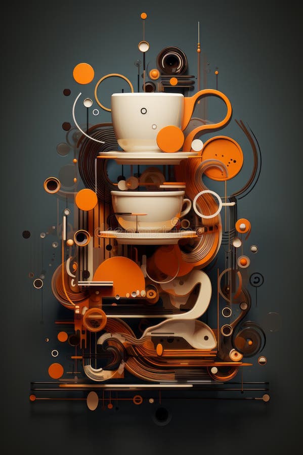 Abstract Coffee Swirl Art with Vivid Orange Tones close up. Abstract Coffee Swirl Art with Vivid Orange Tones close up