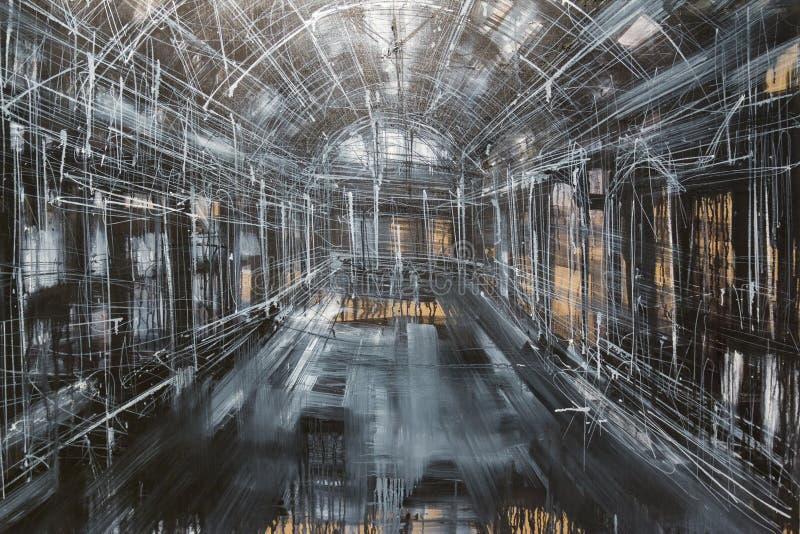 Arte abstracto de la pintura: Dentro de la cuesta de la galería, del gris, blanca y negra imágenes de archivo libres de regalías Arte abstracto de la pintura: Dentro de la cuesta de la galería, del gris, blanca y negra imágenes de archivo libres de regalías