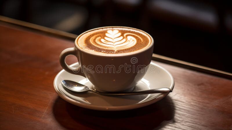 Barista&#x27;s Artistry Revealed In A Cup Of Latte With Beautiful Foam Decoration. Generative AI. AI generated. Barista&#x27;s Artistry Revealed In A Cup Of Latte With Beautiful Foam Decoration. Generative AI. AI generated