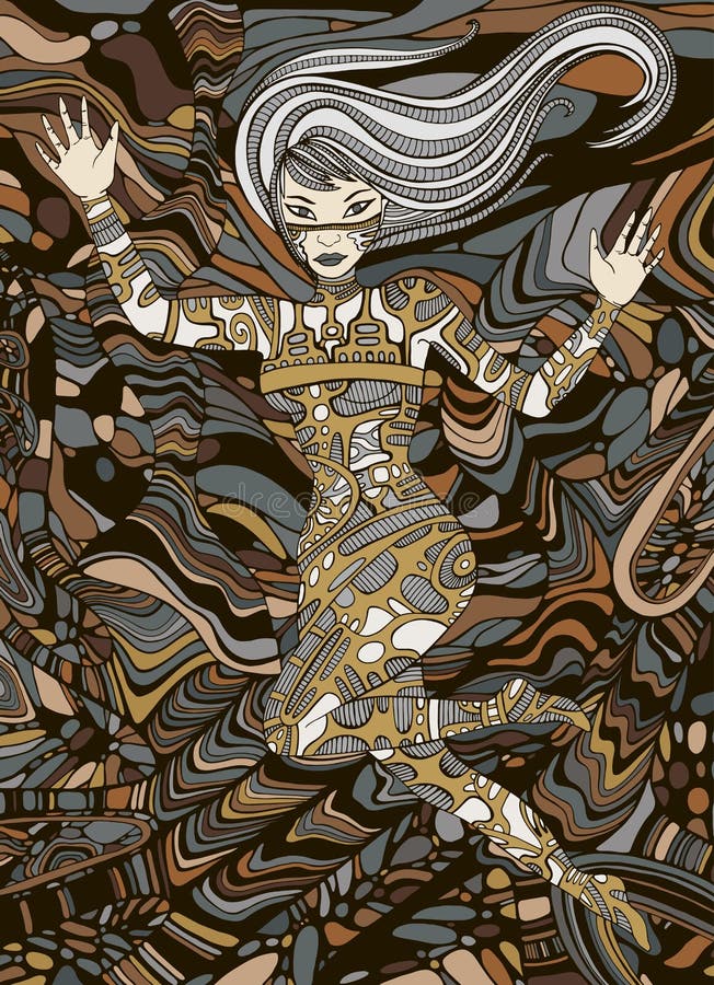 Arte de la muchacha de Steampunk Mujer fantástica surrealista del estilo del garabato libre illustration Arte de la muchacha de Steampunk Mujer fantástica surrealista del estilo del garabato libre illustration