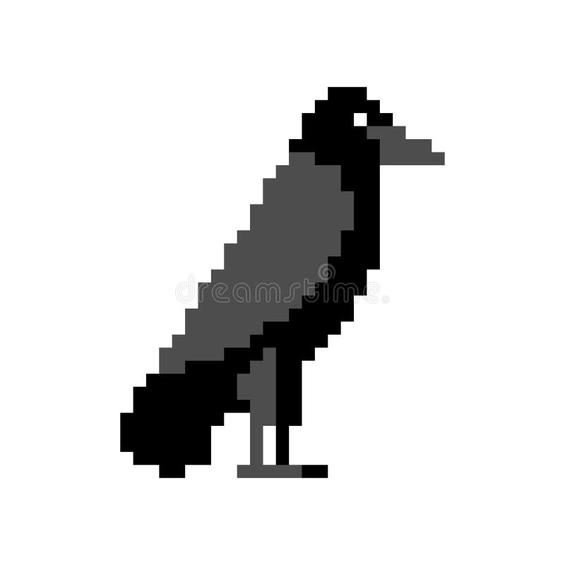 Arte de píxel negro raven aislado. símbolo pixelado de la muerte en el cuervo negro de 8 bits stock de ilustración