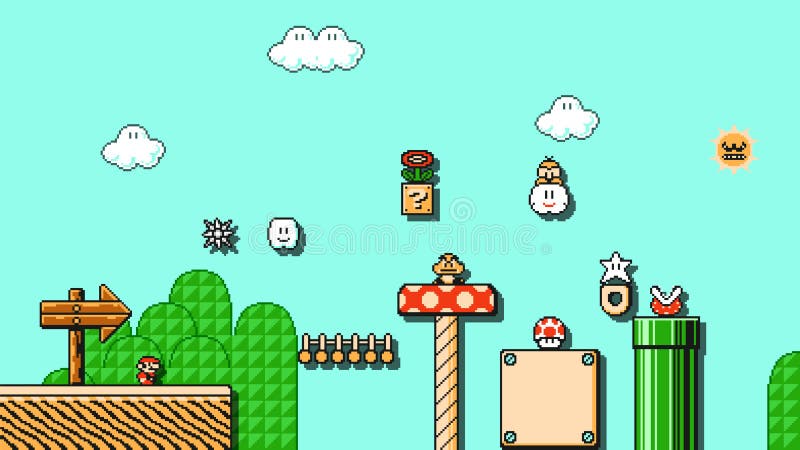 Tela Inicial De 16 Bits Super Mario Bros Clássico De Design De Vetor De  Pixel De Jogo De Vídeo. Super Mario Bros é Uma Plataforma Foto de Stock  Editorial - Ilustração de