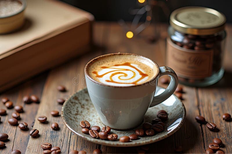 Arte di ultima generazione in caffetteria rustica con caffé e luce morbida royalty illustrazione gratis