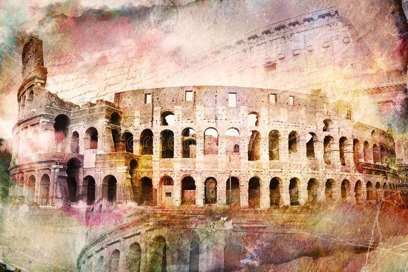 Arte digitale astratta di Colosseum, Roma Vecchio documento Cartolina, alta risoluzione, stampabile su tela fotografie stock libere da diritti Arte digitale astratta di Colosseum, Roma Vecchio documento Cartolina, alta risoluzione, stampabile su tela fotografie stock libere da diritti