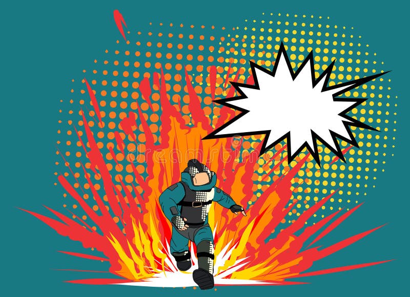 Arte do estilo do pop art e vetor cômicos da reticulação Vetor cômico perito da eliminação de bomba homem do pop art no terno do ilustração do vetor Arte do estilo do pop art e vetor cômicos da reticulação Vetor cômico perito da eliminação de bomba homem do pop art no terno do ilustração do vetor