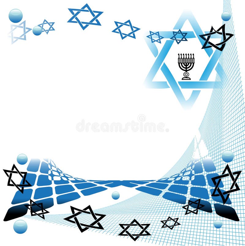 Abstract colorful illustration with jewish symbols. Abstract art with menorah symbol and the star of David. Abstract colorful illustration with jewish symbols. Abstract art with menorah symbol and the star of David