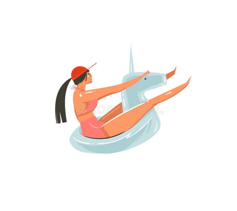 Arte gráfico dibujado mano de los ejemplos del tiempo de verano de la historieta del extracto del vector con la muchacha de la be stock de ilustración Arte gráfico dibujado mano de los ejemplos del tiempo de verano de la historieta del extracto del vector con la muchacha de la be stock de ilustración