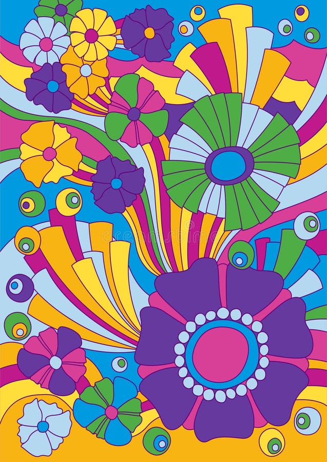Arte Hippie Estilo Flores Fondo Ilustración del Vector - Ilustración de  retro, vector: 207760540