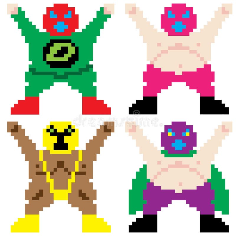 Arte mascarada do pixel do lutador ilustração royalty free Arte mascarada do pixel do lutador ilustração royalty free